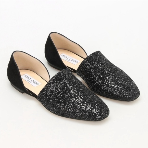 Jimmy Choo Shoes - Jimmy Choo Women's Globe Glitter & Leather d'Orsay Flats